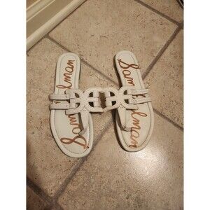 Sam Edelman Women's White Leather Double E Flip Flop Sandals Size 10